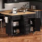 Kitchen Island with Drop Leaf, Rolling Kitchen Cart on Wheels with Doors, Drawers and Power Outlet for Dining Room