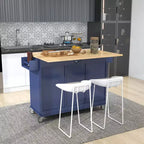 Carro de cocina con superficie de madera y barra de desayuno plegable, isla de cocina móvil con ruedas, almacenamiento y toallero