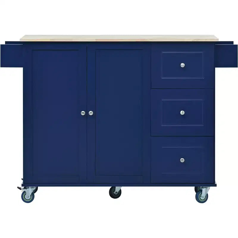 Carro de cocina con superficie de madera y barra de desayuno plegable, isla de cocina móvil con ruedas, almacenamiento y toallero