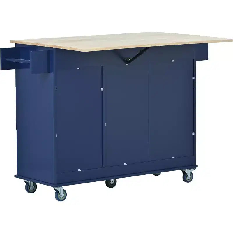 Carro de cocina con superficie de madera y barra de desayuno plegable, isla de cocina móvil con ruedas, almacenamiento y toallero