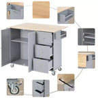 Carro de cocina con superficie de madera y barra de desayuno plegable, isla de cocina móvil con ruedas, almacenamiento y toallero