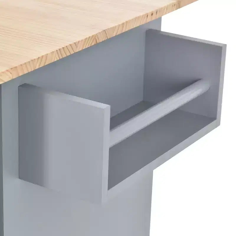 Carro de cocina con superficie de madera y barra de desayuno plegable, isla de cocina móvil con ruedas, almacenamiento y toallero
