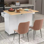 Carro de cocina con superficie de madera y barra de desayuno plegable, isla de cocina móvil con ruedas, almacenamiento y toallero