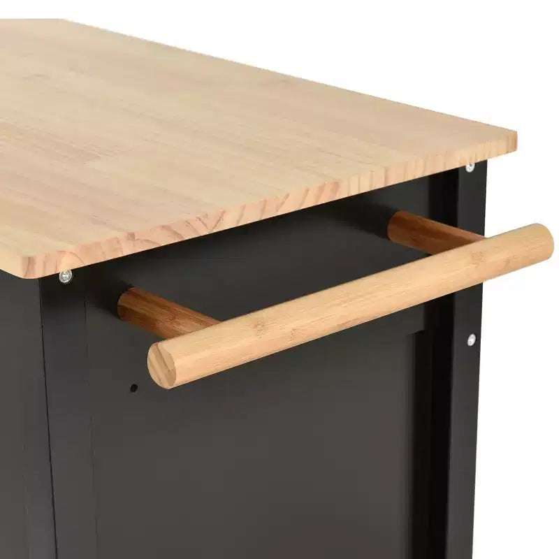 Carro de cocina con ruedas y encimera de madera maciza, ruedas con bloqueo, 137.9 cm de ancho, armario de 4 puertas y dos cajones, especiero