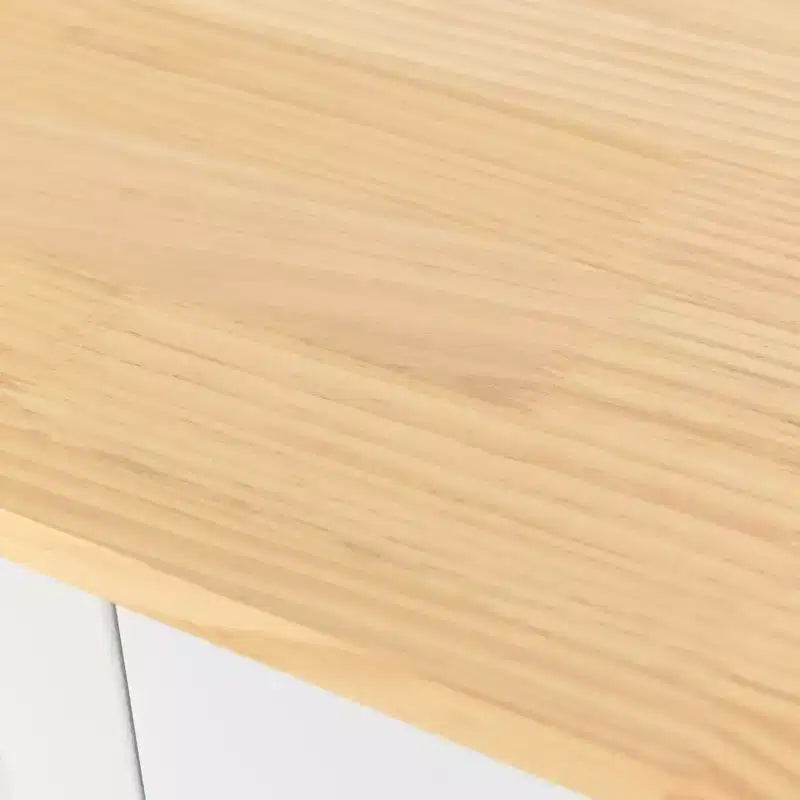 Carro de cocina con ruedas y encimera de madera maciza, ruedas con bloqueo, 137.9 cm de ancho, armario de 4 puertas y dos cajones, especiero