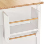 Carro de cocina con ruedas y encimera de madera maciza, ruedas con bloqueo, 137.9 cm de ancho, armario de 4 puertas y dos cajones, especiero