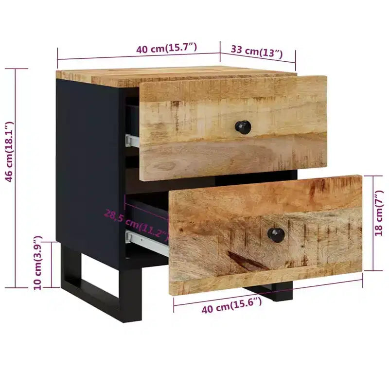 vidaXL Mesita de Noche Negra de Madera Maciza de Mango Mesita de Noche Mediana
