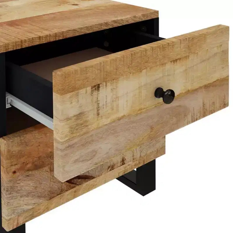 vidaXL Mesita de Noche Negra de Madera Maciza de Mango Mesita de Noche Mediana