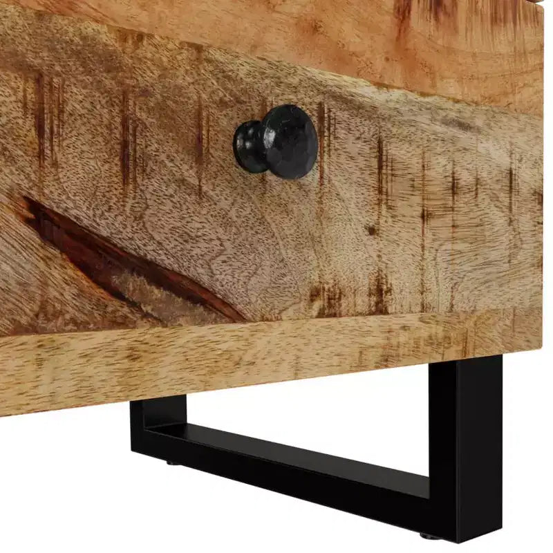 vidaXL Mesita de Noche Negra de Madera Maciza de Mango Mesita de Noche Mediana