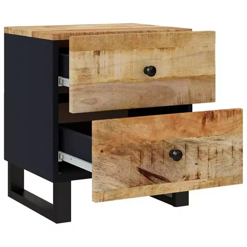 vidaXL Mesita de Noche Negra de Madera Maciza de Mango Mesita de Noche Mediana