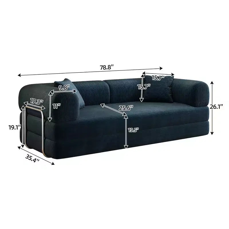 Whisen 78.8 Sofá seccional modular sin brazos, sofá cama convertible, sofá de compresión con respaldo y reposabrazos con almohada