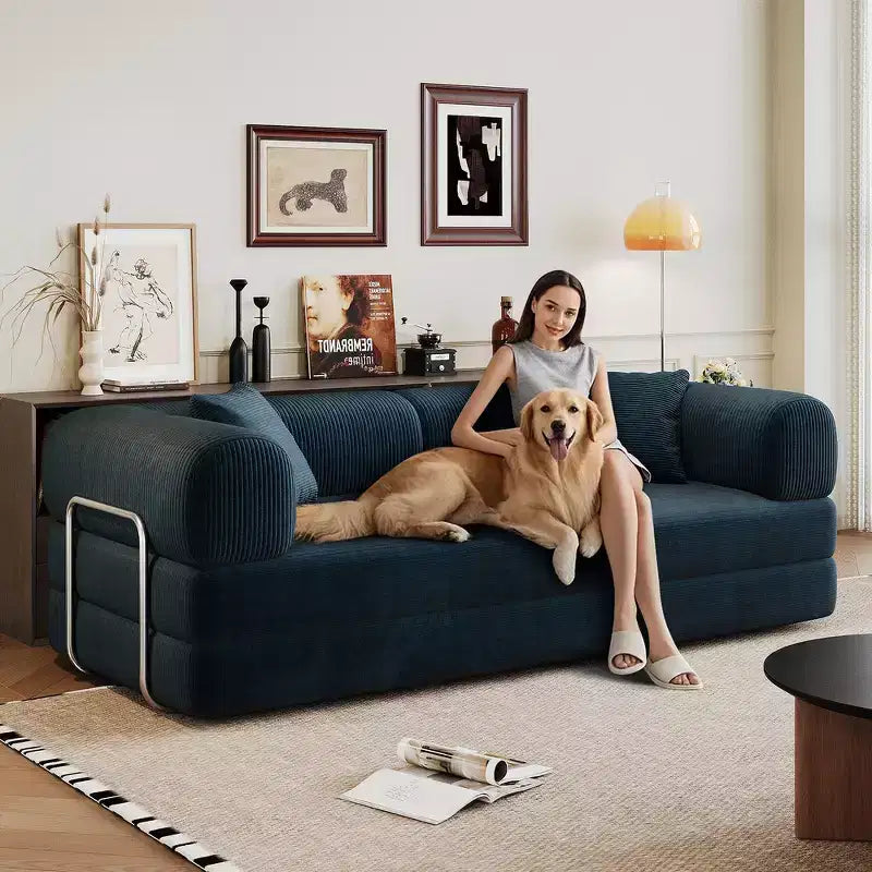 Whisen 78.8 Sofá seccional modular sin brazos, sofá cama convertible, sofá de compresión con respaldo y reposabrazos con almohada