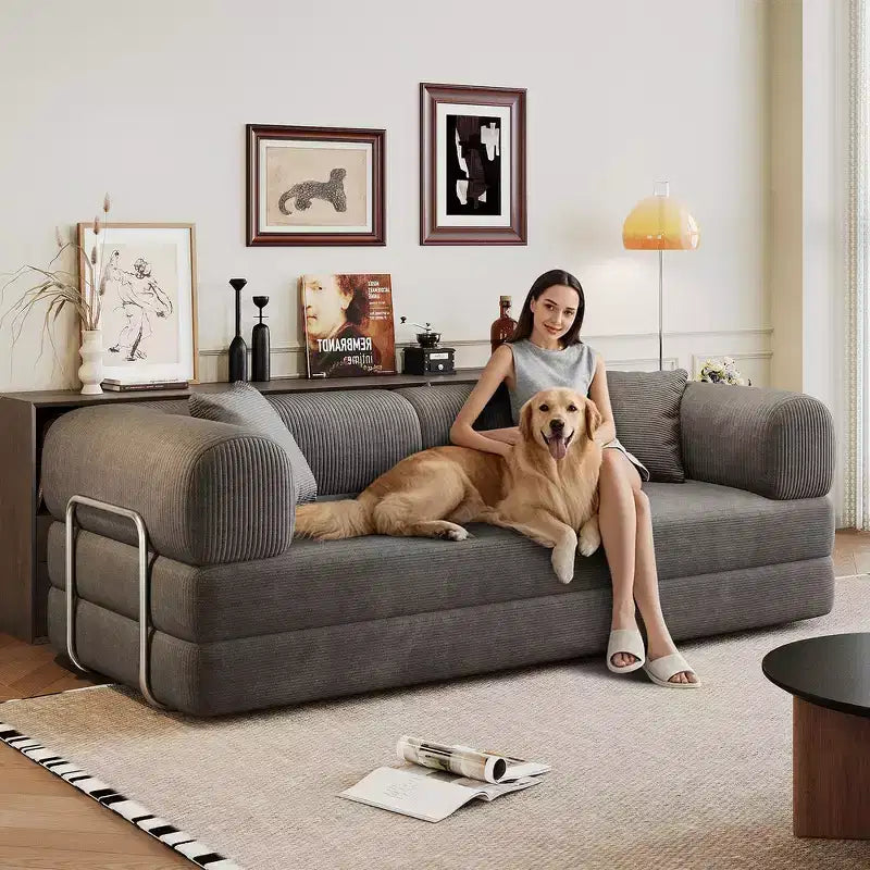 Whisen 78.8 Sofá seccional modular sin brazos, sofá cama convertible, sofá de compresión con respaldo y reposabrazos con almohada