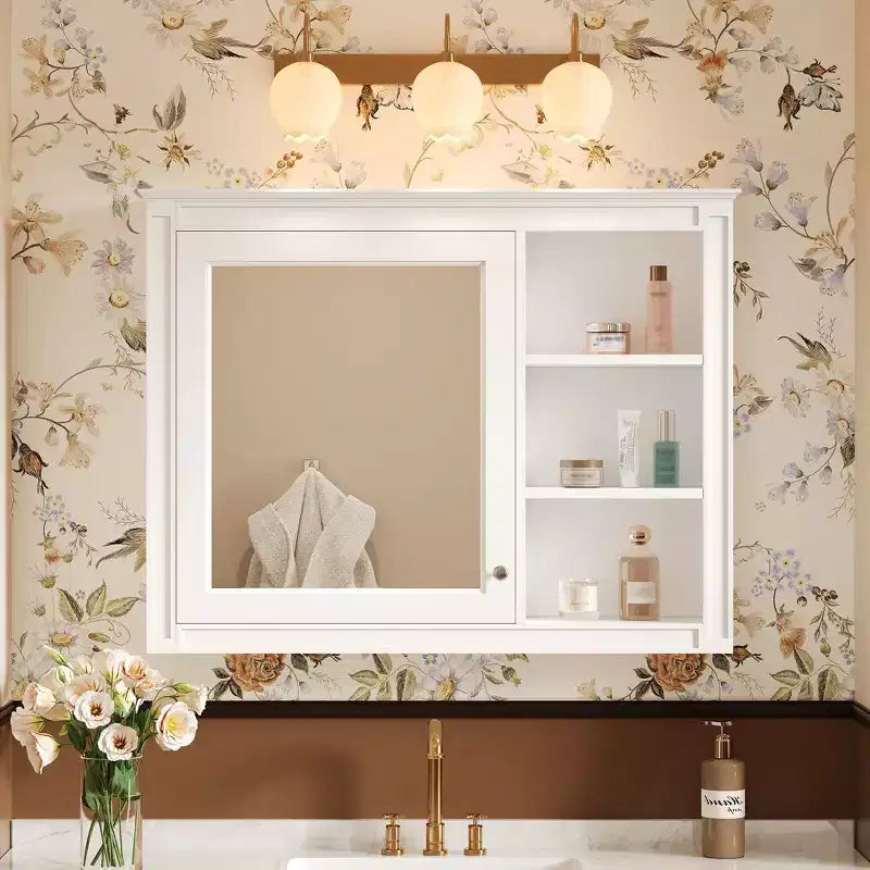 Whisen Wall Mounted Bathroom Storage Cabinet, Medicine Cabinet, Mirror Cabinet with 1 adjustable Shelf - White