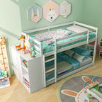 Costway litera doble sobre doble, marco de madera, estantes de almacenamiento, escalera, barandillas para niños, blanco