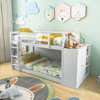 Costway litera doble sobre doble, marco de madera, estantes de almacenamiento, escalera, barandillas para niños, blanco