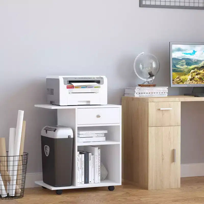 Soporte para impresora móvil, carro archivador rodante con ruedas, estante ajustable, cajón y soporte para CPU