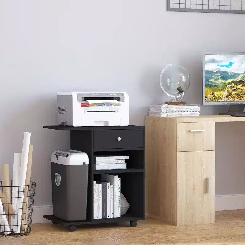 Soporte para impresora móvil, carro archivador rodante con ruedas, estante ajustable, cajón y soporte para CPU