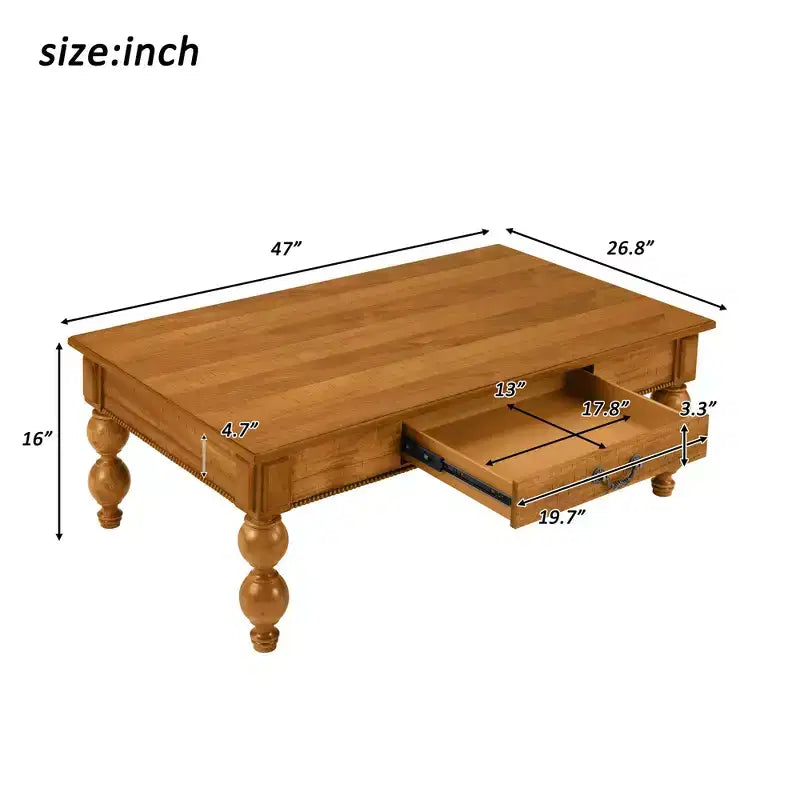 Juego de 3 mesas de centro de madera maciza Luxystar con cajón, incluye 1 mesa de centro vintage y 2 mesas auxiliares para sala de estar