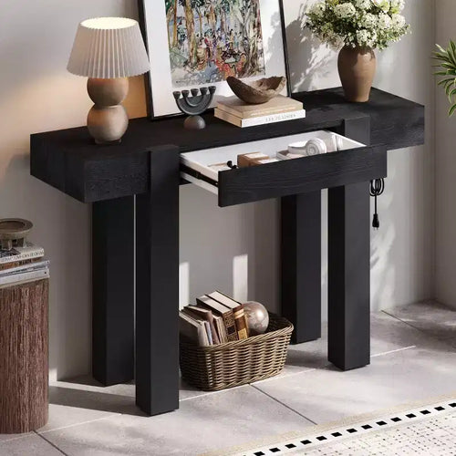 Mesa consola de 47" con cajones de almacenamiento, mesa detrás del sofá de chapa de madera, mesa estrecha para entrada para sala de estar u oficina en casa-Panipeachy