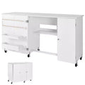 VEVOR Folding Sewing Table, Multipurpose Sewing Machine Table with Cabinet, Compact Design, Wheels, Wooden Pegs, Storage Trays and Shelf, White