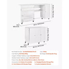 Mesa de Costura Plegable VEVOR, Mesa Multiusos para Máquina de Coser con Gabinete, Diseño Compacto, Ruedas, Clavijas de Madera, Bandejas de Almacenamiento y Estante, Blanca