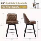 Juego de 2 taburetes de bar modernos giratorios, tapizados, reposapiés, respaldo y patas de metal, taburetes de bar de altura de encimera modernos para bar, isla de cocina