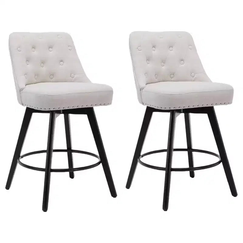 Juego de 2 taburetes de bar modernos giratorios, tapizados, reposapiés, respaldo y patas de metal, taburetes de bar de altura de encimera modernos para bar, isla de cocina