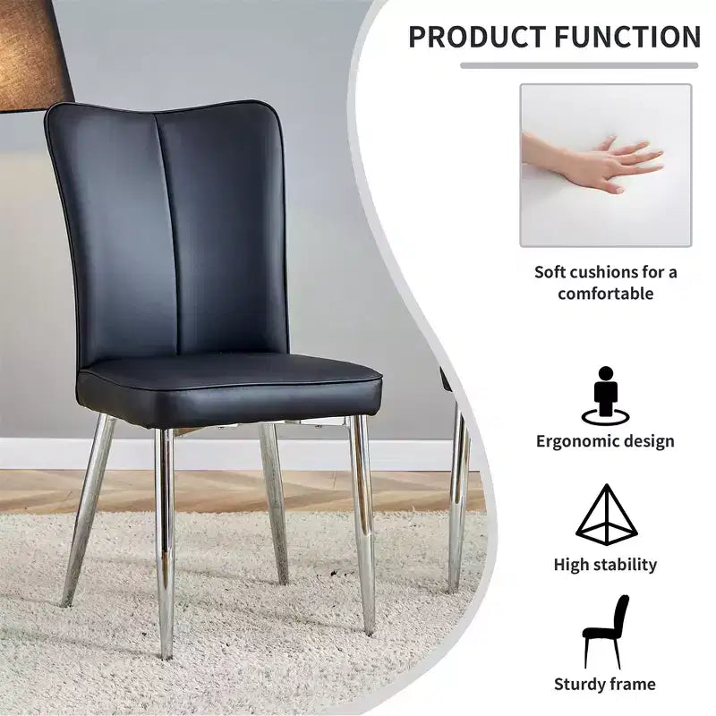 Juego de 4 sillas de comedor, sillas de comedor tapizadas modernas minimalistas con respaldo y patas de metal negras