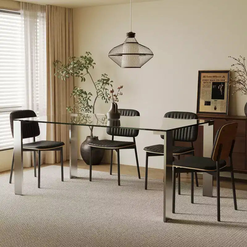 Luck Live Contemporary Tempered Glass Dining Table with Stainless Steel Legs, Rectangular 6-8 Seater Table for Dining Room, living room