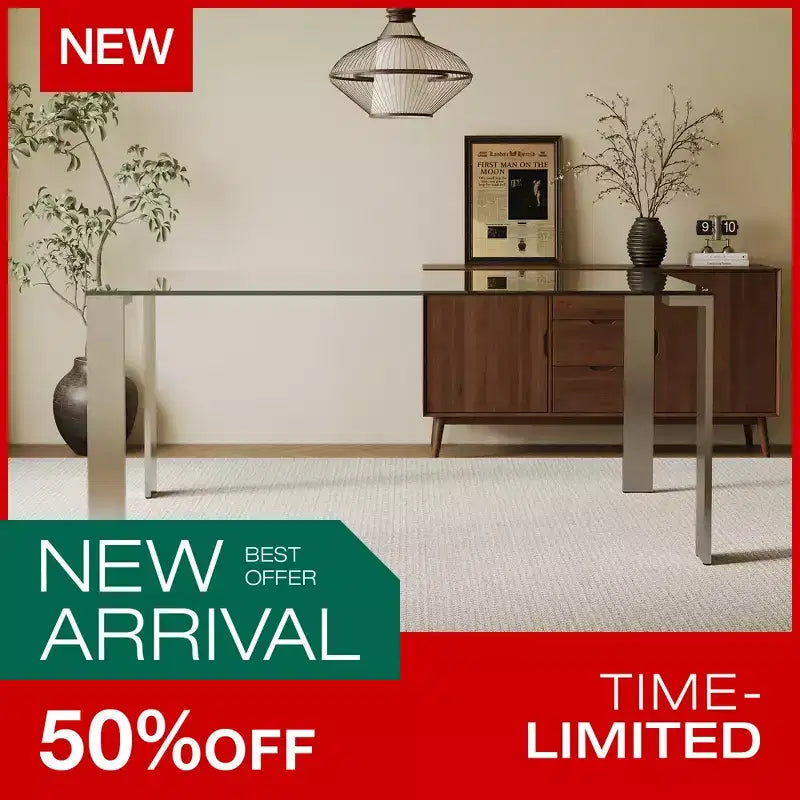 Mesa de comedor contemporánea de vidrio templado Luck Live con patas de acero inoxidable, mesa rectangular para 6-8 personas para comedor, sala de estar