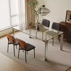 Mesa de comedor contemporánea de vidrio templado Luck Live con patas de acero inoxidable, mesa rectangular para 6-8 personas para comedor, sala de estar
