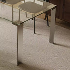 Mesa de comedor contemporánea de vidrio templado Luck Live con patas de acero inoxidable, mesa rectangular para 6-8 personas para comedor, sala de estar