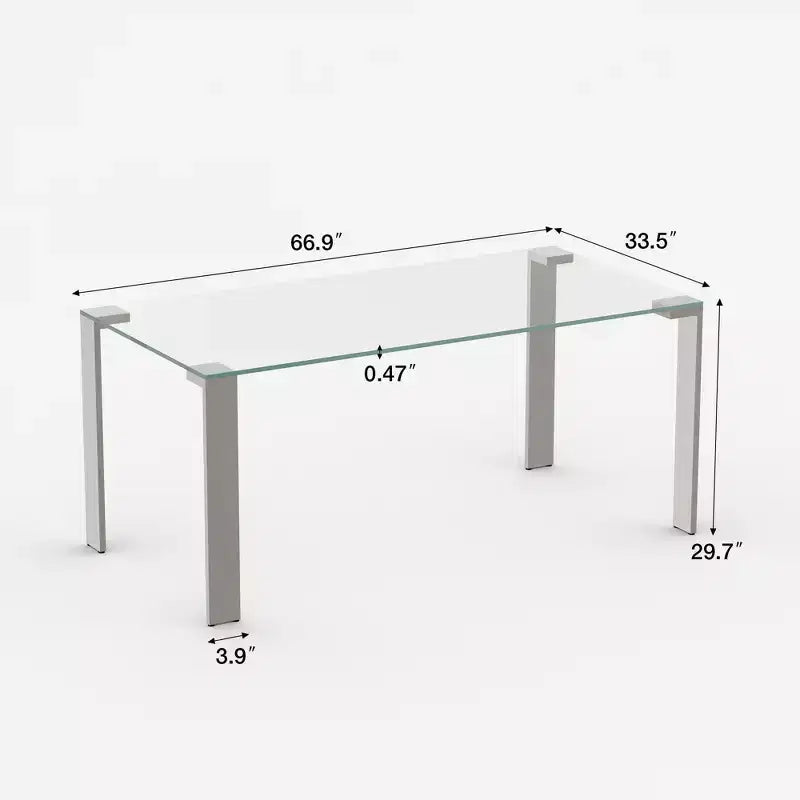 Mesa de comedor contemporánea de vidrio templado Luck Live con patas de acero inoxidable, mesa rectangular para 6-8 personas para comedor, sala de estar