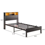 Base de cama de plataforma doble moderna GDFStudio Kian de metal con cabecera de almacenamiento, estación de carga y luces LED