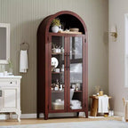 Mueble de despensa de cocina con arco - Estante de exhibición rústico de 5 niveles con estante ajustable y 2 puertas grandes de vidrio, armario de almacenamiento versátil