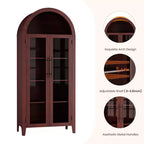 Mueble de despensa de cocina con arco - Estante de exhibición rústico de 5 niveles con estante ajustable y 2 puertas grandes de vidrio, armario de almacenamiento versátil