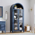 Mueble de despensa de cocina con arco - Estante de exhibición rústico de 5 niveles con estante ajustable y 2 puertas grandes de vidrio, armario de almacenamiento versátil