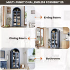 Mueble de despensa de cocina con arco - Estante de exhibición rústico de 5 niveles con estante ajustable y 2 puertas grandes de vidrio, armario de almacenamiento versátil