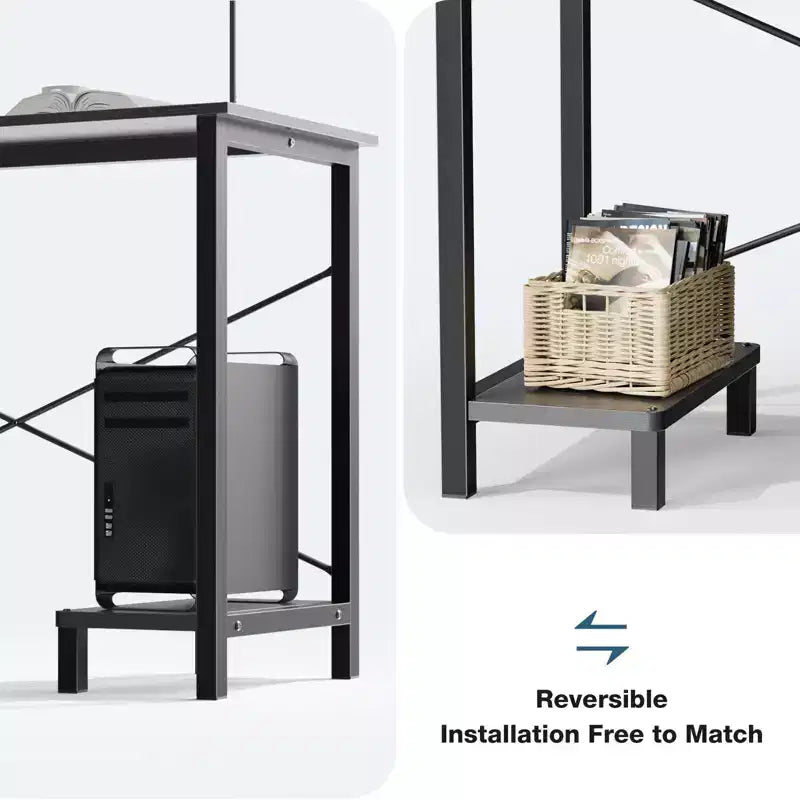 TUYOHW Escritorio de computadora en forma de L con estructura en forma de X, escritorio de oficina de esquina para juegos de 50" con estante de almacenamiento de CPU y bolsa lateral para oficina en casa, estudio, juegos
