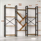 Estanterías de 4 niveles, librerías grandes de madera, estantes abiertos para salas de estar y dormitorios, muebles modernos con estructura de metal, color marrón.