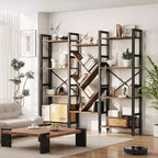 Estanterías de 4 niveles, librerías grandes de madera, estantes abiertos para salas de estar y dormitorios, muebles modernos con estructura de metal, color marrón.