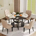 Mesa de comedor redonda para 4-6 personas - Mesa de cocina redonda de madera estilo casa de campo moderna con estante de almacenamiento, muebles de rincón de desayuno con encimera impermeable