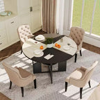Mesa de comedor redonda para 4-6 personas - Mesa de cocina redonda de madera estilo casa de campo moderna con estante de almacenamiento, muebles de rincón de desayuno con encimera impermeable