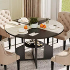 Mesa de comedor redonda para 4-6 personas - Mesa de cocina redonda de madera estilo casa de campo moderna con estante de almacenamiento, muebles de rincón de desayuno con encimera impermeable