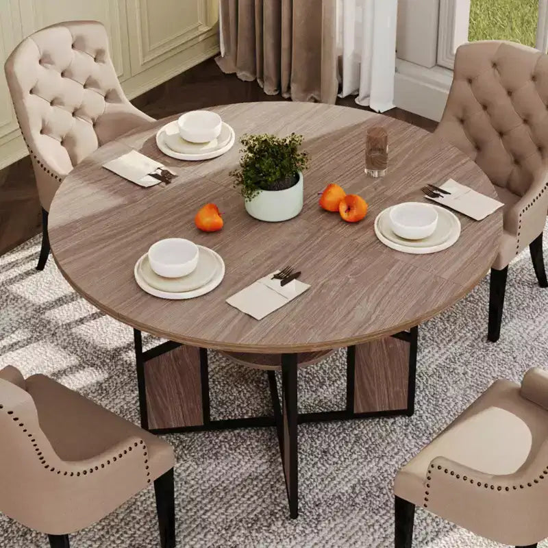 Mesa de comedor redonda para 4-6 personas - Mesa de cocina redonda de madera estilo casa de campo moderna con estante de almacenamiento, muebles de rincón de desayuno con encimera impermeable