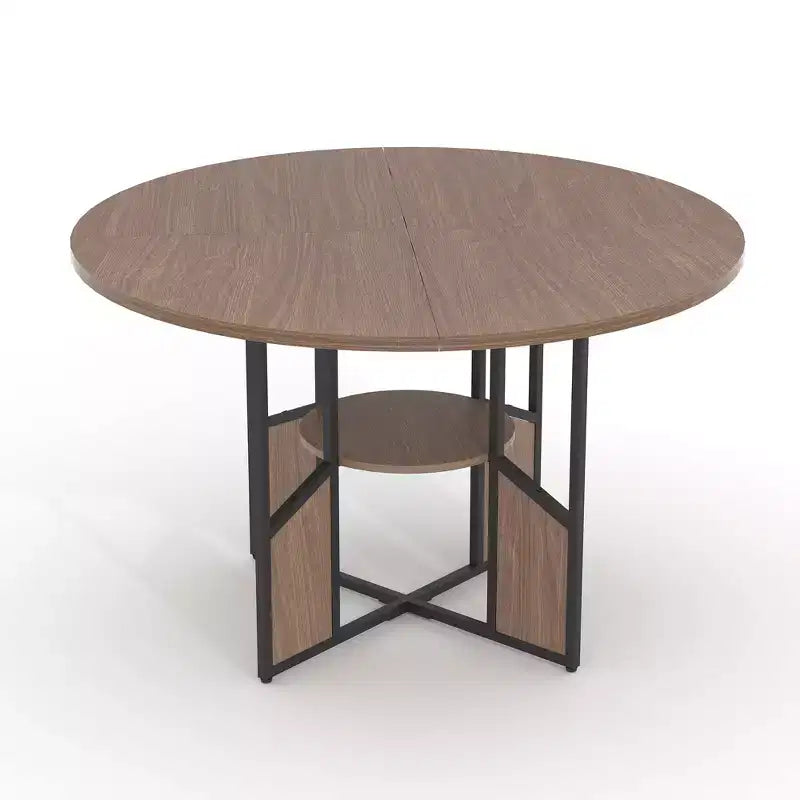 Mesa de comedor redonda para 4-6 personas - Mesa de cocina redonda de madera estilo casa de campo moderna con estante de almacenamiento, muebles de rincón de desayuno con encimera impermeable