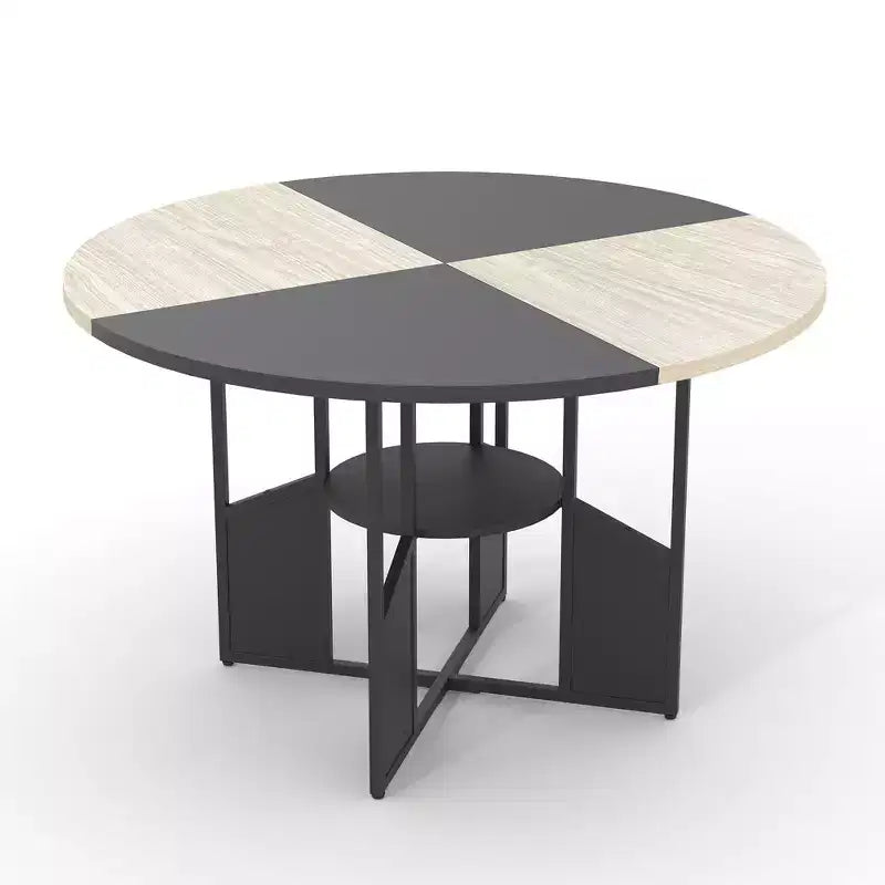 Mesa de comedor redonda para 4-6 personas - Mesa de cocina redonda de madera estilo casa de campo moderna con estante de almacenamiento, muebles de rincón de desayuno con encimera impermeable