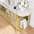 Mueble de TV de cuatro puertas de MDF con patrón de ondas redondas, centro de entretenimiento de lujo grande de 70 pulgadas, estantes ajustables