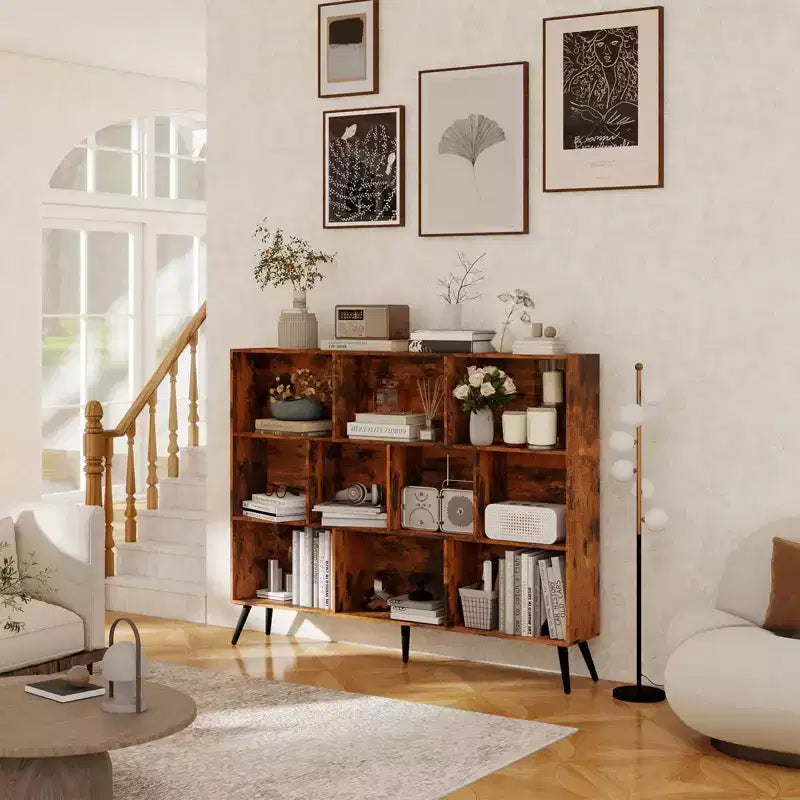 Estantería de almacenamiento de 10 cubos, organizador de almacenamiento de cubos de madera, estantería de madera de 3 niveles para sala de estar/oficina, vitrina, cubos de almacenamiento para decoración del hogar